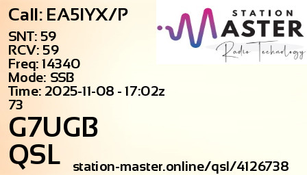 QSL Card for G7UGB QSO with EA5IYX/P