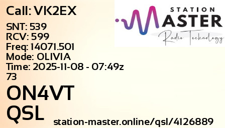 QSL Card for ON4VT QSO with VK2EX