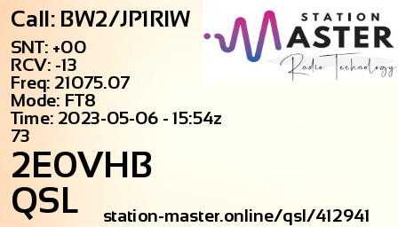 QSL Card for 2E0VHB QSO with BW2/JP1RIW