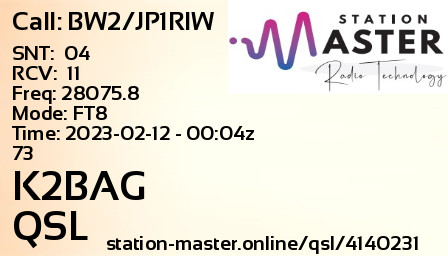 QSL Card for K2BAG QSO with BW2/JP1RIW