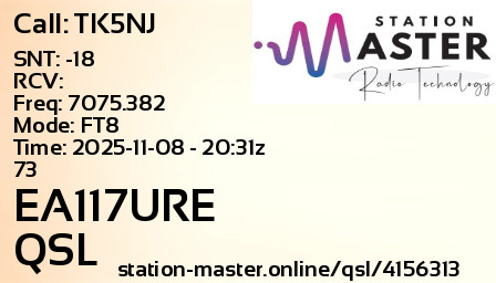 QSL Card for EA117URE QSO with TK5NJ