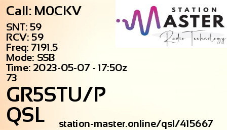 QSL Card for GR5STU/P QSO with M0CKV
