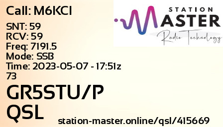 QSL Card for GR5STU/P QSO with M6KCI