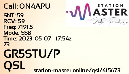 QSL Card for GR5STU/P QSO with ON4APU