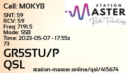 QSL Card for GR5STU/P QSO with M0KYB