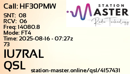 QSL Card for IU7RAL QSO with HF30PMW