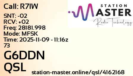 QSL Card for G6DDN QSO with R7IW