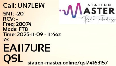 QSL Card for EA117URE QSO with UN7LEW