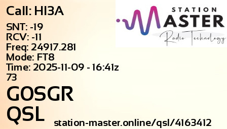 QSL Card for G0SGR QSO with HI3A