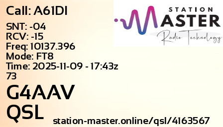 QSL Card for G4AAV QSO with A61DI