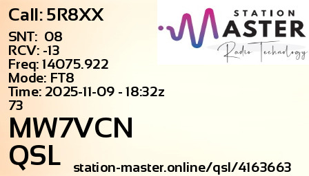QSL Card for MW7VCN QSO with 5R8XX