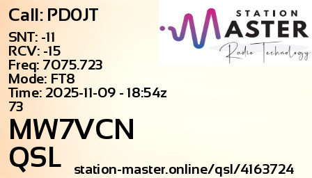 QSL Card for MW7VCN QSO with PD0JT