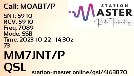 QSL Card for MM7JNT/P QSO with M0ABT/P