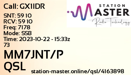 QSL Card for MM7JNT/P QSO with GX1IDR