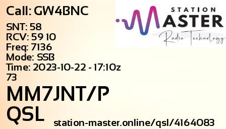 QSL Card for MM7JNT/P QSO with GW4BNC