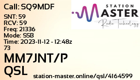 QSL Card for MM7JNT/P QSO with SQ9MDF