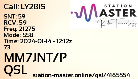 QSL Card for MM7JNT/P QSO with LY2BIS