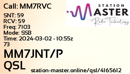QSL Card for MM7JNT/P QSO with MM7RVC