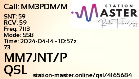 QSL Card for MM7JNT/P QSO with MM3PDM/M
