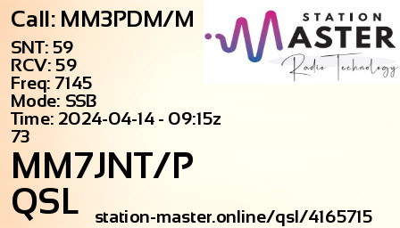 QSL Card for MM7JNT/P QSO with MM3PDM/M