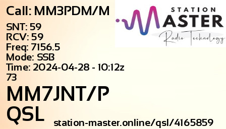 QSL Card for MM7JNT/P QSO with MM3PDM/M