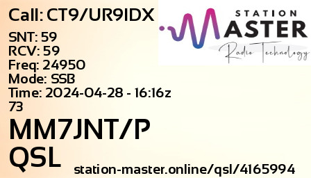 QSL Card for MM7JNT/P QSO with CT9/UR9IDX
