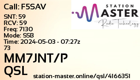 QSL Card for MM7JNT/P QSO with F5SAV