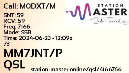QSL Card for MM7JNT/P QSO with M0DXT/M