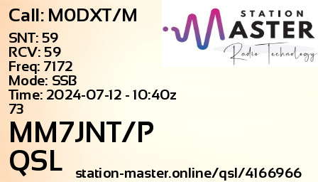 QSL Card for MM7JNT/P QSO with M0DXT/M