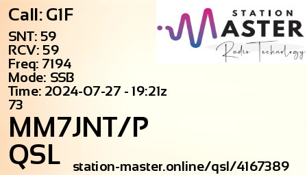 QSL Card for MM7JNT/P QSO with G1F