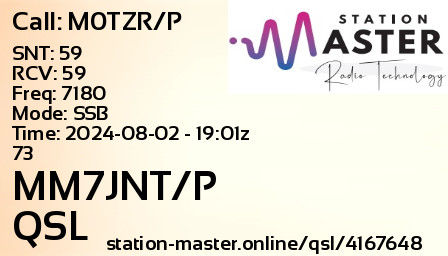 QSL Card for MM7JNT/P QSO with M0TZR/P