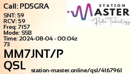 QSL Card for MM7JNT/P QSO with PD5GRA
