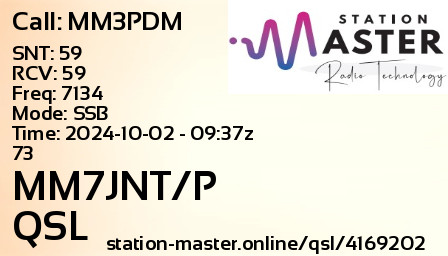QSL Card for MM7JNT/P QSO with MM3PDM