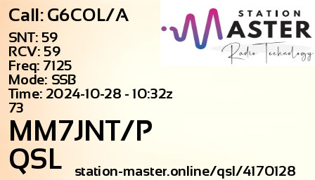 QSL Card for MM7JNT/P QSO with G6COL/A