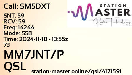 QSL Card for MM7JNT/P QSO with SM5DXT