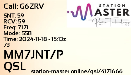 QSL Card for MM7JNT/P QSO with G6ZRV