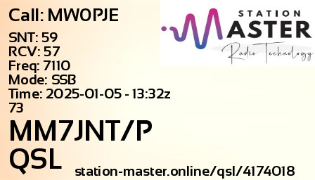 QSL Card for MM7JNT/P QSO with MW0PJE