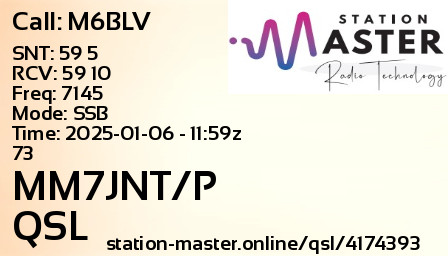 QSL Card for MM7JNT/P QSO with M6BLV
