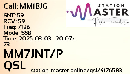 QSL Card for MM7JNT/P QSO with MM1BJG