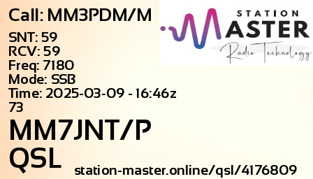 QSL Card for MM7JNT/P QSO with MM3PDM/M