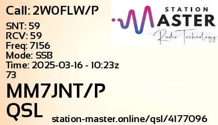 QSL Card for MM7JNT/P QSO with 2W0FLW/P