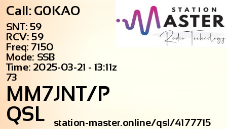QSL Card for MM7JNT/P QSO with G0KAO