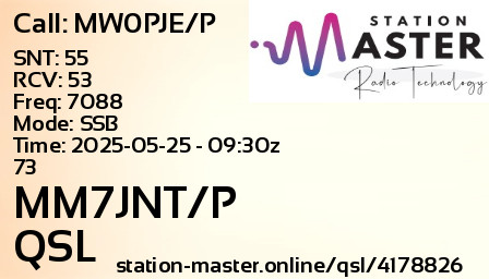 QSL Card for MM7JNT/P QSO with MW0PJE/P