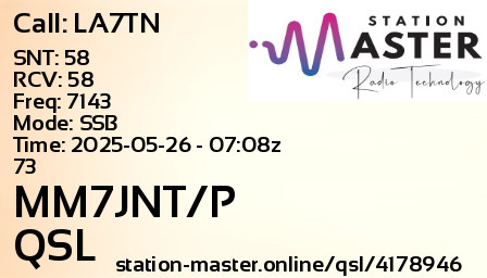 QSL Card for MM7JNT/P QSO with LA7TN