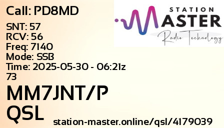 QSL Card for MM7JNT/P QSO with PD8MD