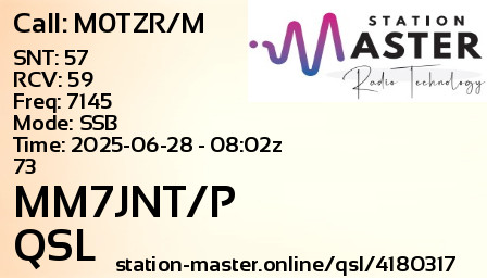 QSL Card for MM7JNT/P QSO with M0TZR/M