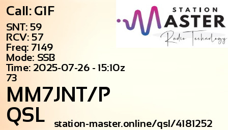 QSL Card for MM7JNT/P QSO with G1F