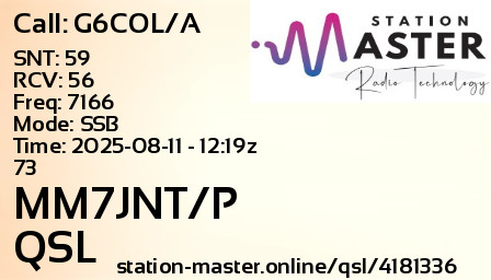 QSL Card for MM7JNT/P QSO with G6COL/A