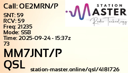 QSL Card for MM7JNT/P QSO with OE2MRN/P