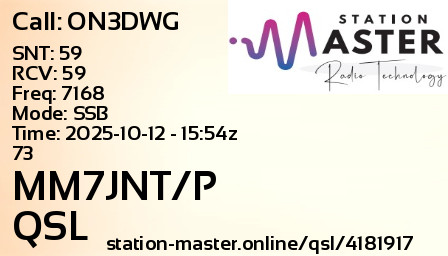 QSL Card for MM7JNT/P QSO with ON3DWG